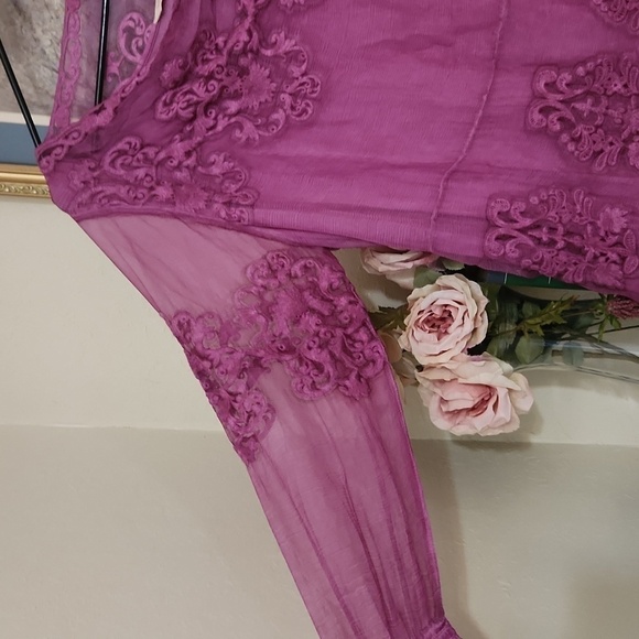 Soft Surroundings Hermosa Silk Tunic Dress P Large Plumberry Holidays Luxury - Picture 9 of 16